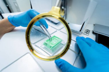 Laboratuvar asistanı parafin ağda doku yerleştirme makinesinde çalışıyor..