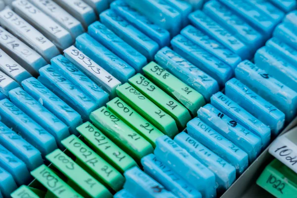 Multicolored patient tissue blocks at modern laboratory — Stock Photo, Image