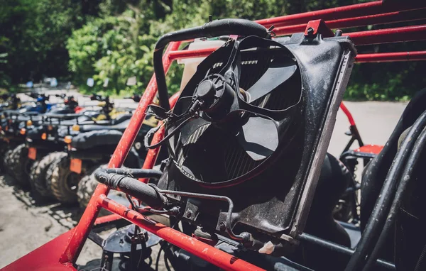 View of row dirty ATVs quad bike — Stockfoto