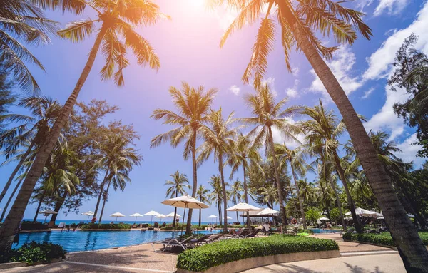 Csodálatos trópusi paradicsom strand medencékkel és kókuszpálmákkal — Stock Fotó