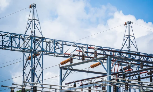 High Voltage Electric Power Plant Current Distribution Substation — Stok fotoğraf