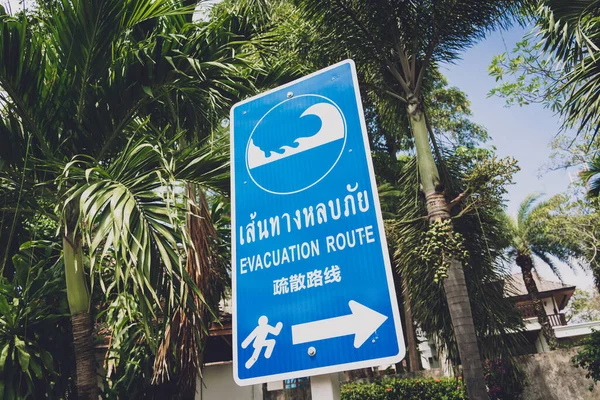 Skylt Som Visar Tsunami Evakueringsrutt Thailand — Stockfoto