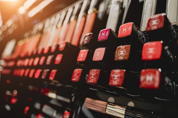 Phuket Thailand May 2022 Rows Chanel Brand Lipsticks Case Supermarket — Stock Photo, Image