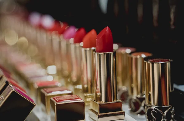 Set Lipsticks Colorful Tones Rows — Stock Photo, Image