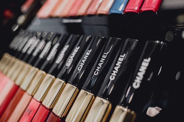 Phuket Thailand May 2022 Rows Chanel Brand Lipsticks Case Supermarket — Stock Photo, Image
