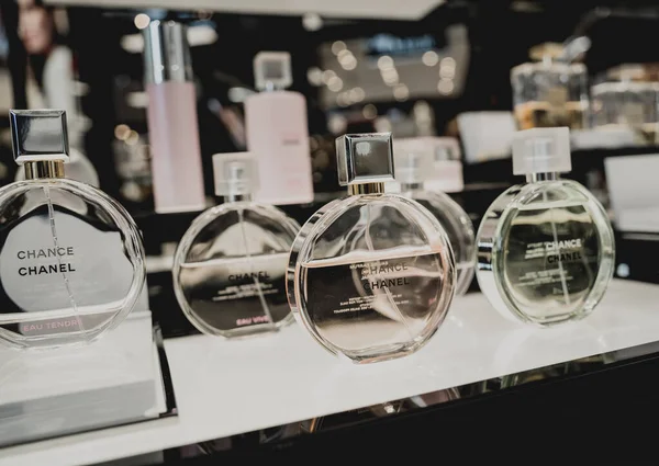 Phuket Thailand May 2022 Rows Chanel Brand Perfumes Case Supermarket — Stock Photo, Image