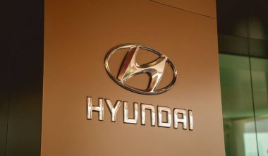PHUKET, THAILAND - AUGUST 09, 2022: Cars logo of Hyundai in showroom of dealership.