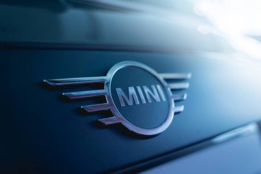 PHUKET, THAILAND - AUGUST 09, 2022: Cars logo of BMW MINI in showroom of dealership.