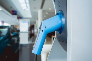Charging station at the city street for electric cars.