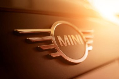 PHUKET, THAILAND - AUGUST 09, 2022: Cars logo of BMW MINI in showroom of dealership.