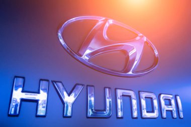 PHUKET, THAILAND - AUGUST 09, 2022: Cars logo of Hyundai in showroom of dealership.
