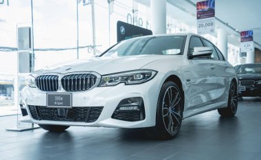 PHUKET, THAILAND - AUGUST 09, 2022: Cars in showroom of dealership BMW.