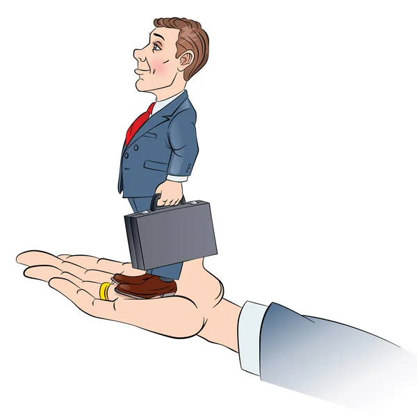 Businessman stands on the hand — Stock Vector