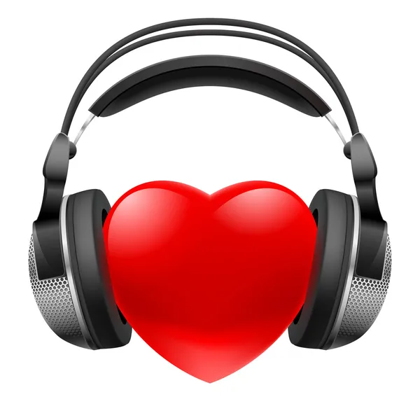 Red heart with headphones. Music concept. — Stock Vector