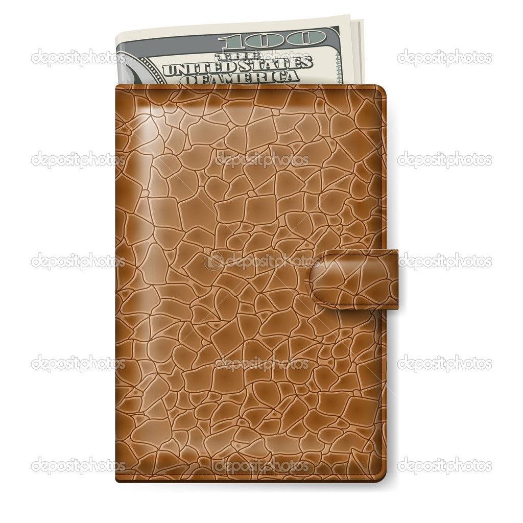 Leather wallet with dollars white isolated