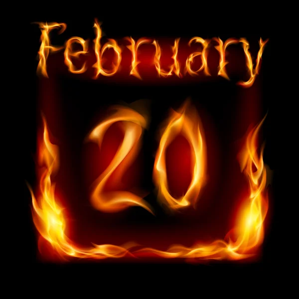 February in Calendar of Fire. Icon on black background — Stock Vector