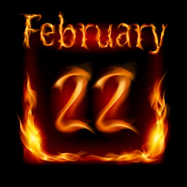 Février dans le calendrier du feu. Icône sur fond noir — Image vectorielle