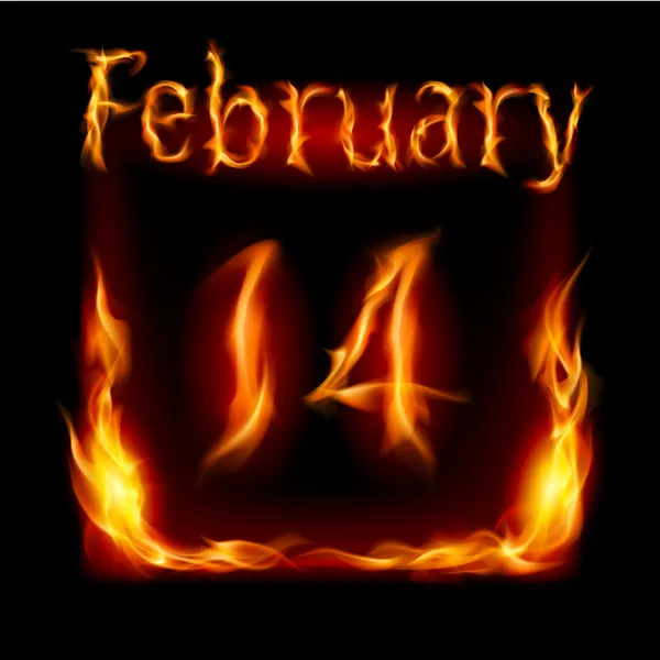 February in Calendar of Fire. Icon on black background — Stock Vector