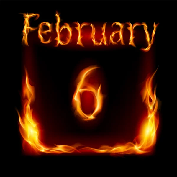 February in Calendar of Fire. Icon on black background — Stock Vector