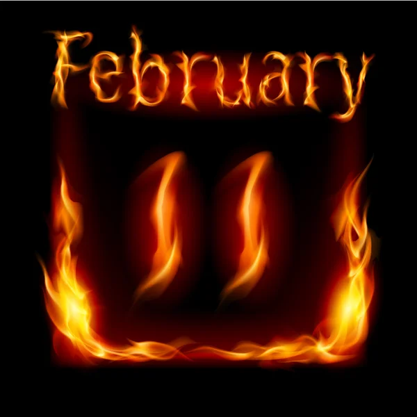 Fevereiro no Calendário de Fogo. Ícone sobre fundo preto — Vetor de Stock
