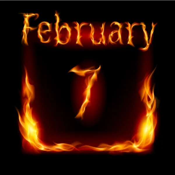 Fevereiro no Calendário de Fogo. Ícone sobre fundo preto — Vetor de Stock