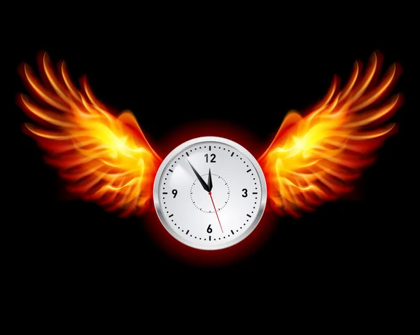 Reloj con alas de fuego — Vector de stock
