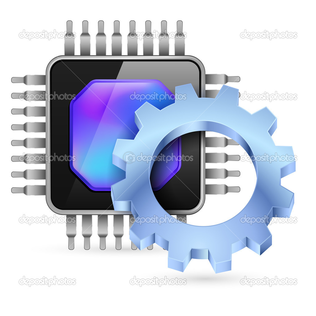 Gearwheel with processor on white background