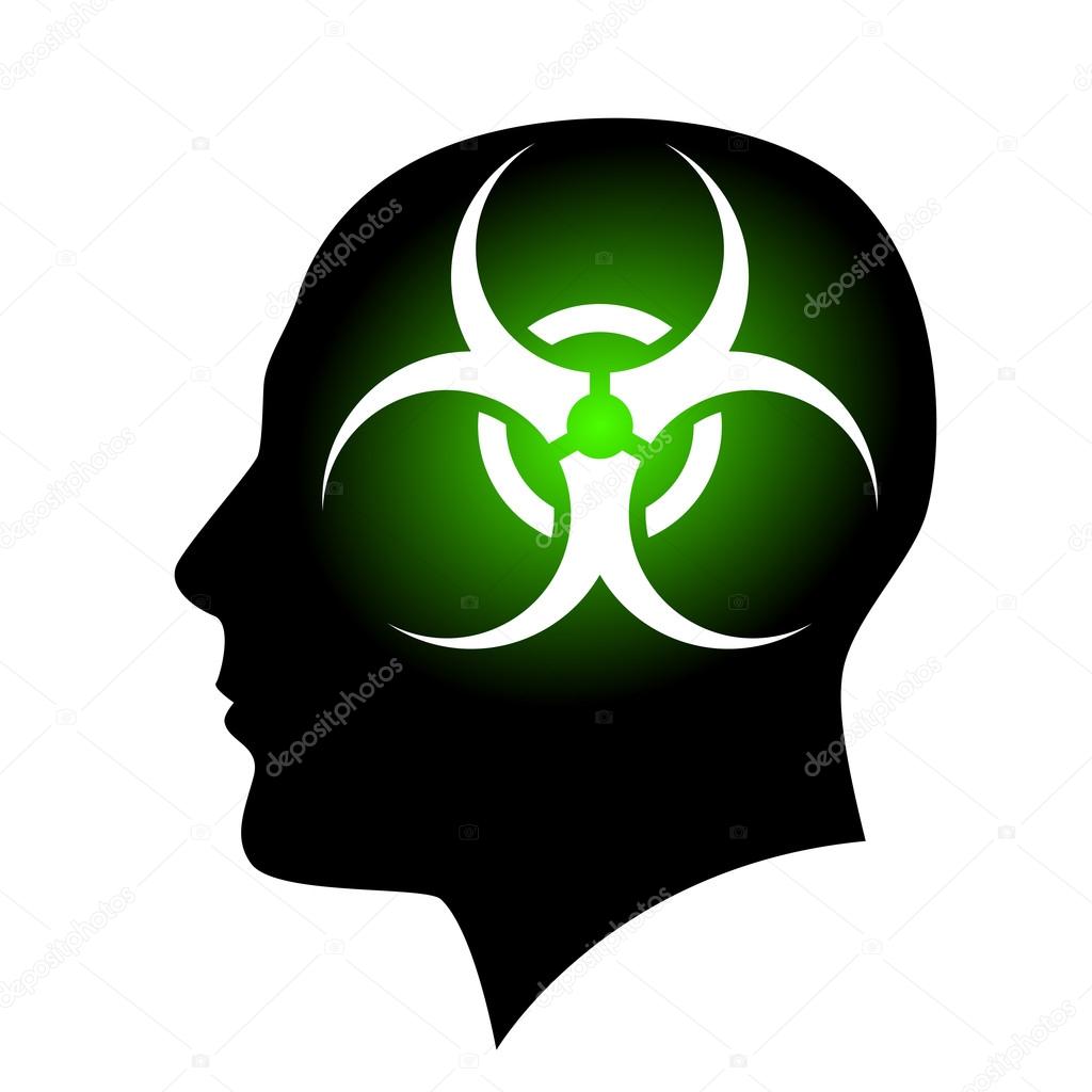 Download - Raster version. Human face with Biohazard sign. Illustration on white background — Stock Illustration Raster version. Human face with Biohazard sign. Illustration on white background — Stock Vector