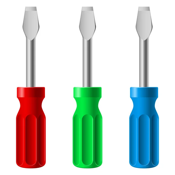 Three colorful screwdrivers — Stock Vector