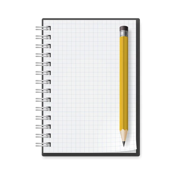 Carnet avec crayon. Illustration sur fond blanc pour le design . — Image vectorielle