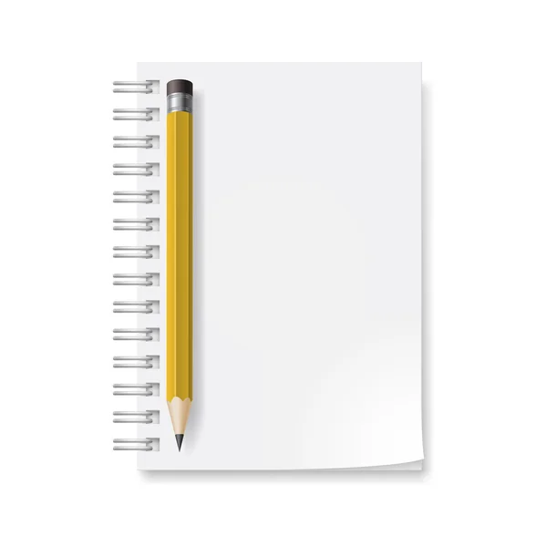 Quaderno con matita. Illustrazione su sfondo bianco per il design . — Vettoriale Stock