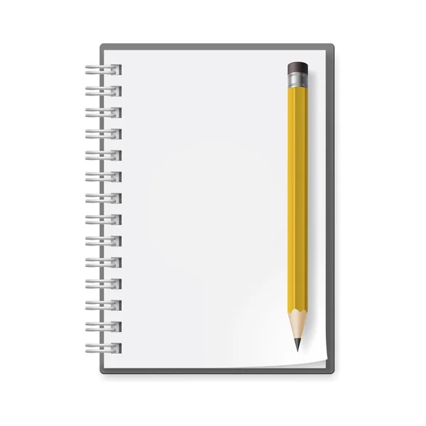 Caderno com lápis. Ilustração sobre fundo branco para design . — Vetor de Stock