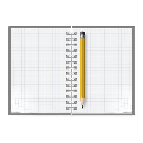 Caderno com lápis. Ilustração sobre fundo branco para design . —  Vetores de Stock