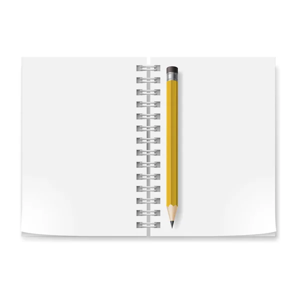 Quaderno con matita. Illustrazione su sfondo bianco per il design . — Vettoriale Stock