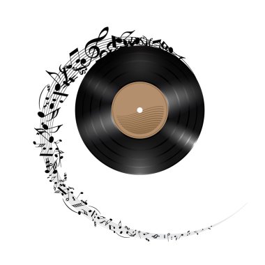 müzik notaları ile vinil disk.
