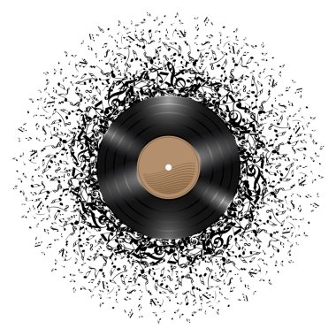müzik notaları ile vinil disk.