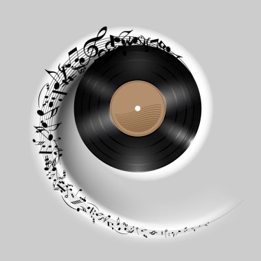 müzik notaları ile vinil disk.