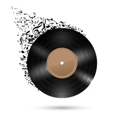 müzik notaları ile vinil disk.