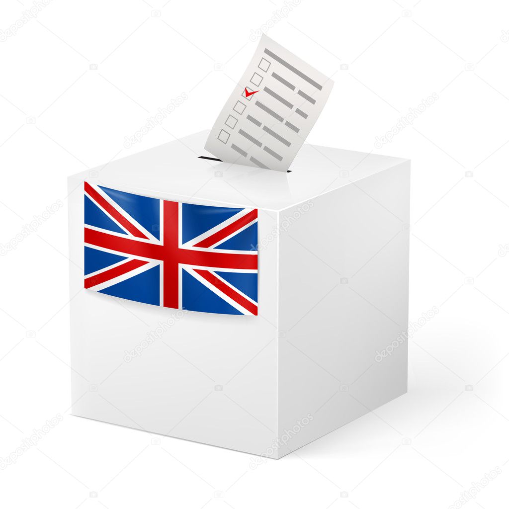 Ballot box with voicing paper. Great Britain.