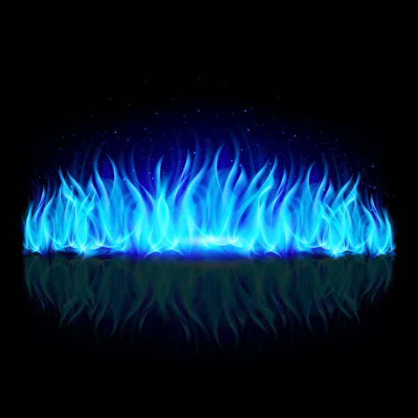 Pared de fuego azul sobre negro . — Vector de stock