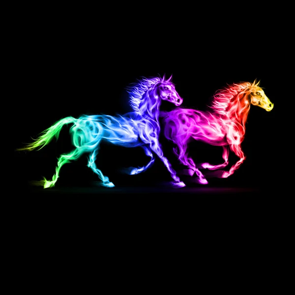 Coloridos caballos de fuego . — Vector de stock