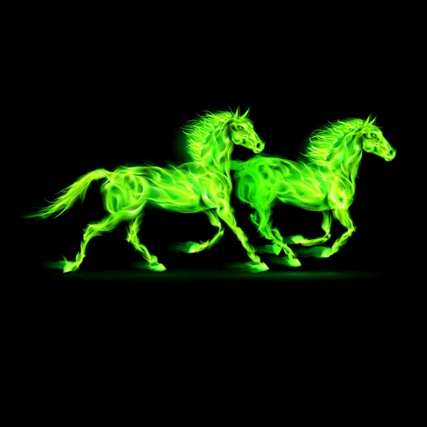 Cavalos de fogo em verde . — Vetor de Stock