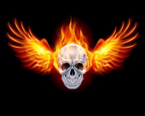 Fiery skull with fire wings. — Stock Vector