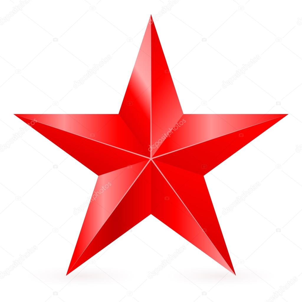 Shiny five-pointed red star. Illustration on white background.