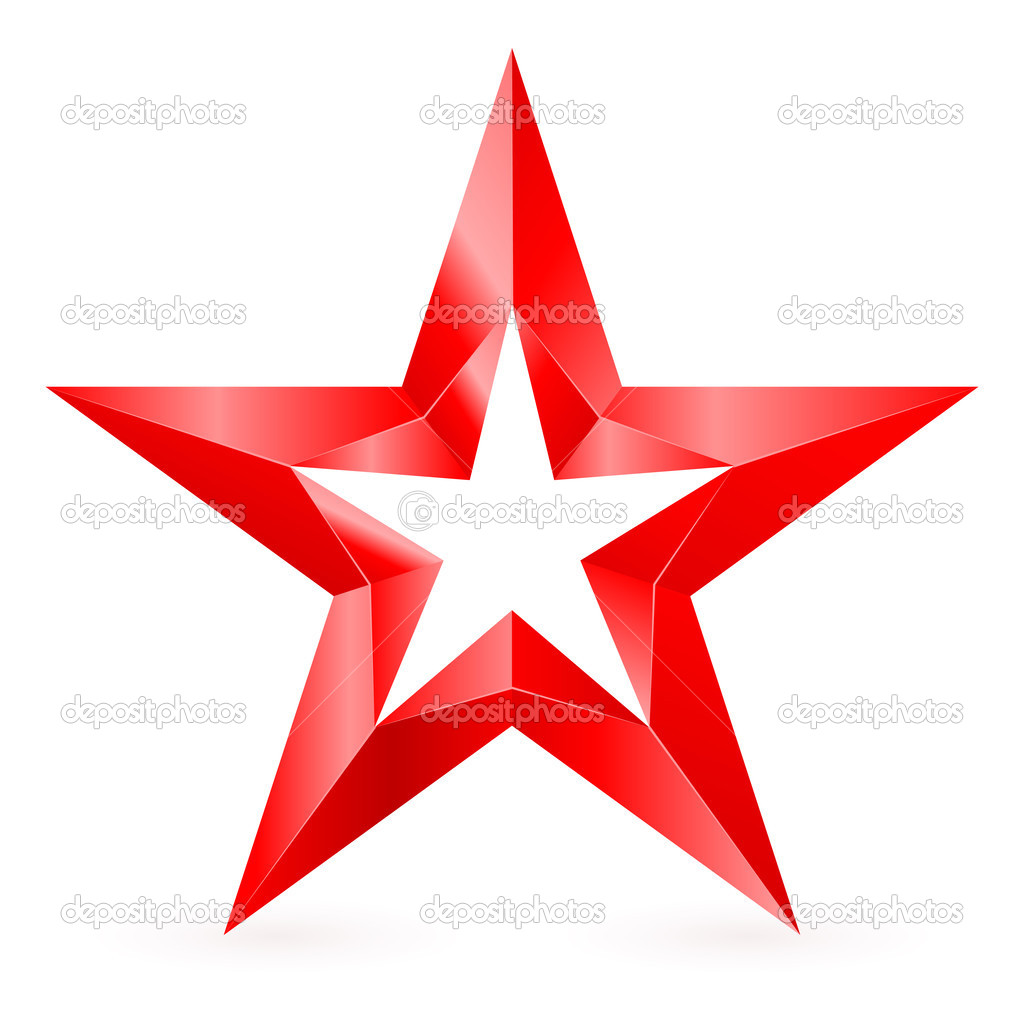 Illustration of shiny five-pointed red star on white background.