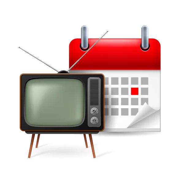 Velho aparelho de TV e calendário — Vetor de Stock