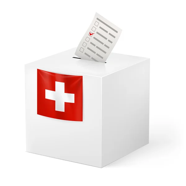 Una urna con papel de voz. Suiza — Vector de stock