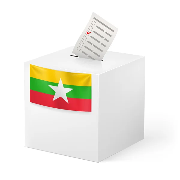 Caja de votación con papeleta de votación. Unión de Myanmar — Vector de stock