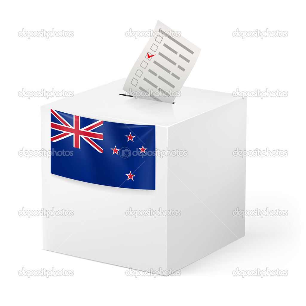 Ballot box with voting paper. New Zealand