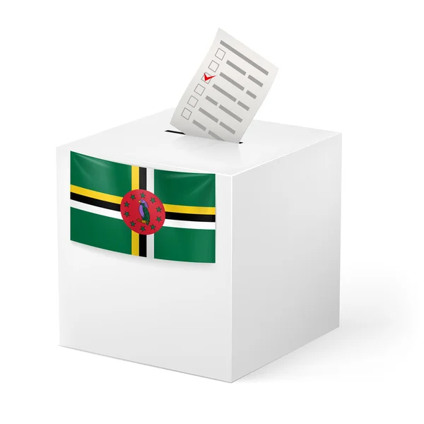 Caja de votación con papeleta de votación. Dominica — Vector de stock